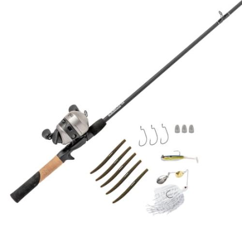 Zebco 33 bass and gamefish 5'8 medium action spincast combo with Strike King baits