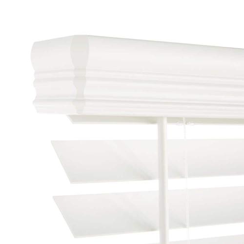 White Cordless Premium Faux Wood blinds with 2.5 in. Slats - 35 in. W x 48 in. L (Actual Size 34.5 in. W x 48 in. L)