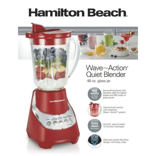 Hamilton Beach Wave Action Quiet Blender, 48 oz. Glass Jar, 12 Blending Functions, Red, MISSING CONTAINER