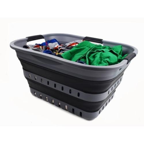 SAMMART 30L (8 gallon) Collapsible 3 Handled Plastic Laundry Basket - Foldable Pop Up Storage Container/Organizer - Portable Washing Tub - Space Saving Hamper/Basket