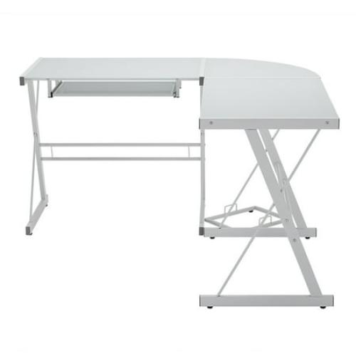 Modern Glass and Metal White L-Shaped Corner Computer Desk by Manor Park