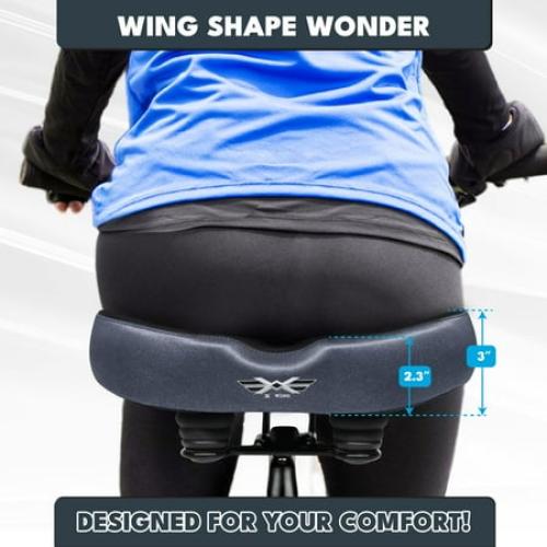 X WING New-Age Noseless Bike Seat Cushion for Men & Women - Extra Padding & Wide - Suitable for City, Electric, Stationary Bikes - Compatible with Peloton Bikes – Wide Winged Bike Seat with Cushion