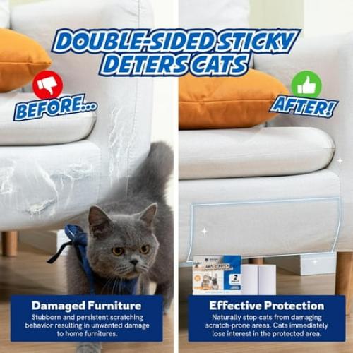 Panther Armor Cat Scratch Protector, Double-Sided Polyester Sofa & Chair Protector, 2-Piece Value Pack, Clear