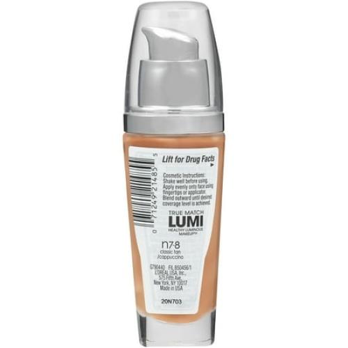 L'Oreal Paris True Match Lumi SPF 20 Liquid Foundation Makeup, N7-8 Classic Tan/Cappuccino, 1 fl oz