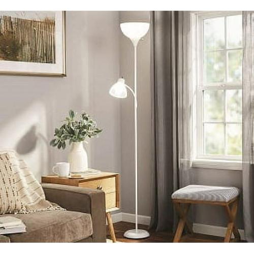 Mainstays 72 White Combo Floor Lamp With Reading Lamp, Modern Design