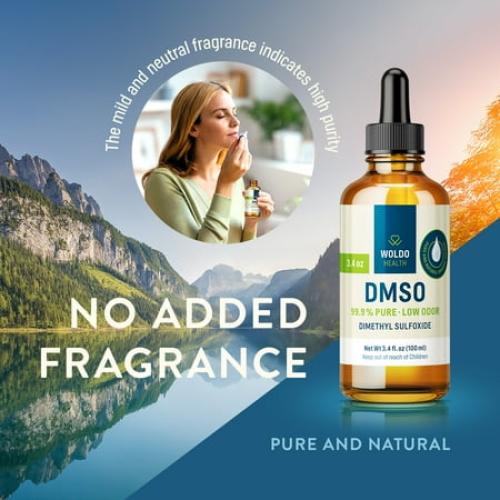 WoldoHealth DMSO 99.9% Pharmaceutical Grade - FT-IR Verified Dimethyl Sulfoxide, Low Odor Solvent in Glass Bottle with Precision Dropper (3.38 oz)