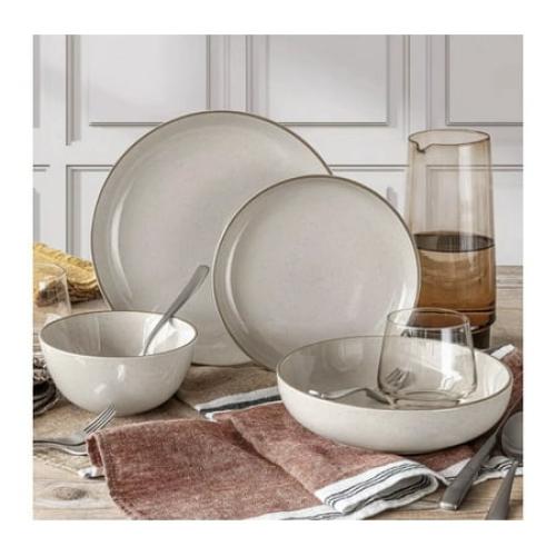 Over&Back 16 Piece Dinnerware Set, Moden Linen Ceramic Stoneware