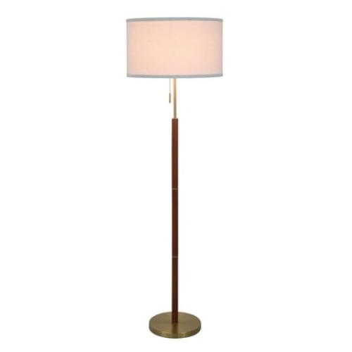 Size 58 Color Brown Simplee Adesso Wood and Brass 58H Walnut Finish Floor Lamp with Pull Chain, Transitional, Adult Use