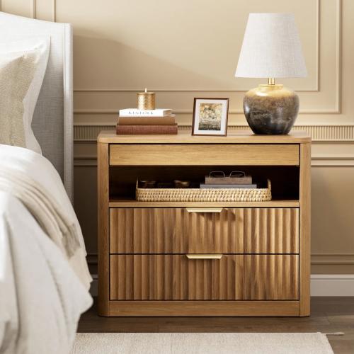27”nightstand With 2-drawers & Open Shelf, Bedside Table With Outlets,end Table With 1 Pull-out Shelf, Night Stand For Bedroom