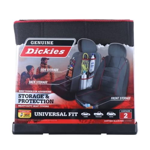 Genuine Dickies 2 Piece Universal Front Car Seat Covers with Storage - Black and Red, 43156WDI