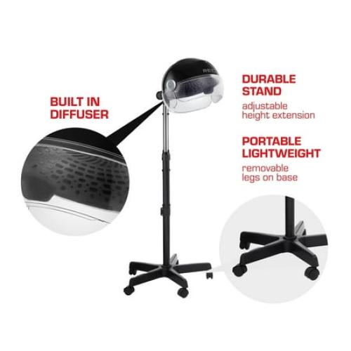 RED by Kiss 3000 Ceramic Stand Hood Dryer with Digital Timer, Adjustable Height, 360° Wheels, 3 Temp Settings, Quick Drying, Comfortable Hood, Ideal for Home & Salon Use