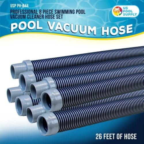 Blue & Silver, 8 Pack, 40 U.S. Pool Supply Professional 8 Piece Swimming Pool Vacuum Cleaner Hose Set, Blue & Gray - 40 Flexible Spiral Wound Connector Sections with 1.5 Male & Female Cuffs, Fits Most Automatic Pool Cleaners