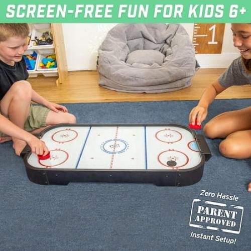 GoSports 30 Inch Table Top Air Hockey Game for Kids - Portable, Battery Operated Game Table - Black