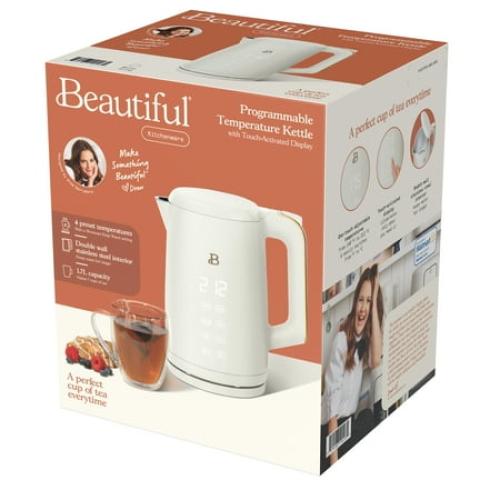 Beautiful 1.7-Liter Electric Kettle 1500 W with One-Touch Activation, White Icing by Drew Barrymore NEEDS CLEANING