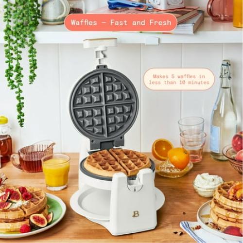 Beautiful Rotating Belgian Waffle Maker, White Icing by Drew Barrymore