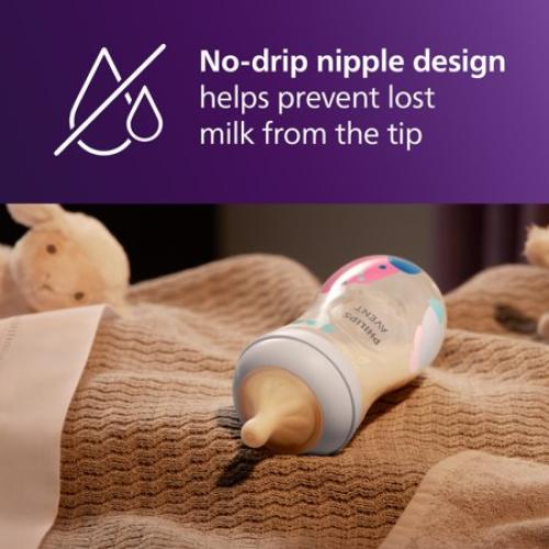 2Pack 9oz Philips Avent Ppsu Natural Baby Bottles with Medium Flow Nipples (Flow 3), 9oz, with Decoration, 2-Pack, SCY943/02