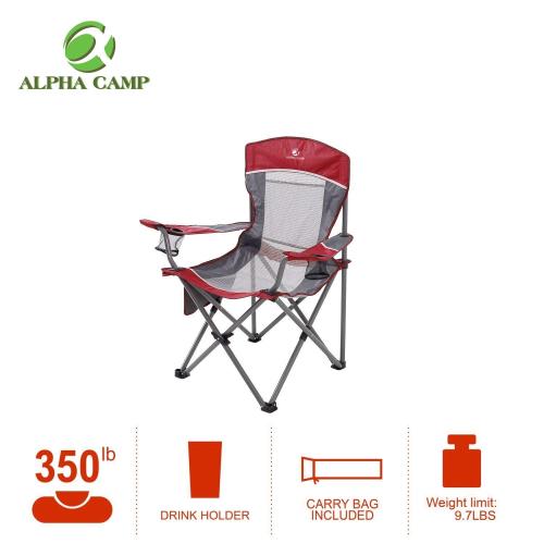 ALPHA CAMP Oversized Mesh Back Camping Folding Chair Heavy Duty Support 350 LBS Collapsible Steel Frame - Black Grey