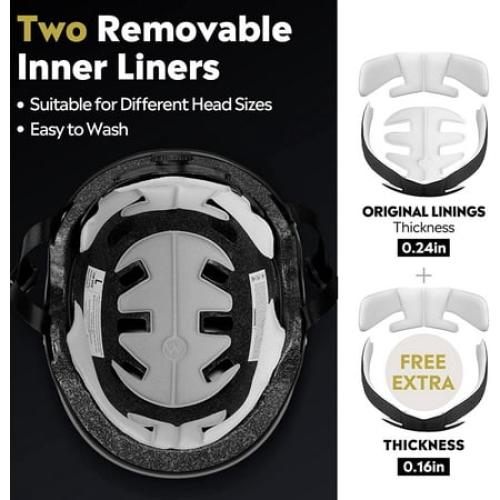 OutdoorMaster Skateboard Cycling Helmet - Two Removable Liners Ventilation Multi-Sport Scooter Roller Skate Inline Skating Rollerblading for Kids, Youth & Adults