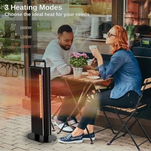 EAST OAK 1500W Patio Heater, Table Side Portable Electric Heater with Double-Sided Heating & 3 Heating Levels, IP65 Waterproof Outdoor Heater with Remote, and Protection from Tip-over & Overheating