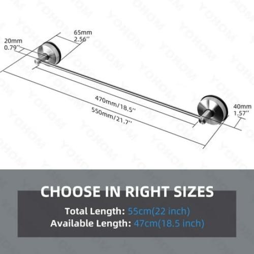 Yohom Suction Cup Bath Hand Towel Bar for Bathroom Wall Mount 22 inches Stainless Steel Hand Towel Holder for Glass Shower Door Kitchen Towel Rack Brushed