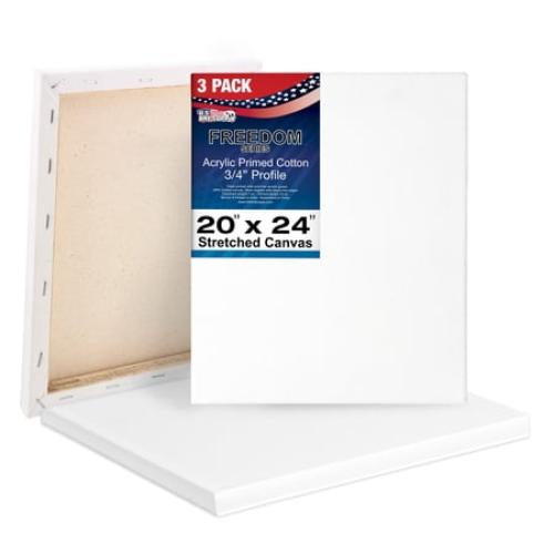 U.S. Art Supply 20 x 24 inch Stretched Canvas 12-Ounce Triple Primed, 3-Pack - Professional Artist Quality White Blank 3/4 Profile, 100% Cotton, Heavy-Weight Gesso - Acrylic Pouring, Oil Painting