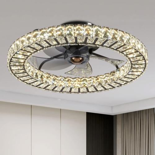 22 Hudman Dimmable Crystal Ceiling Fan with LED Lights Black
