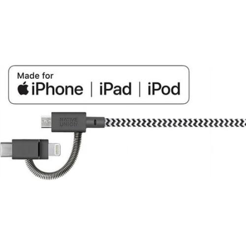 Native Union Belt Cable Universal - 6.5ft USB-C Charging Cable 3-in-1 Adaptor (Zebra)