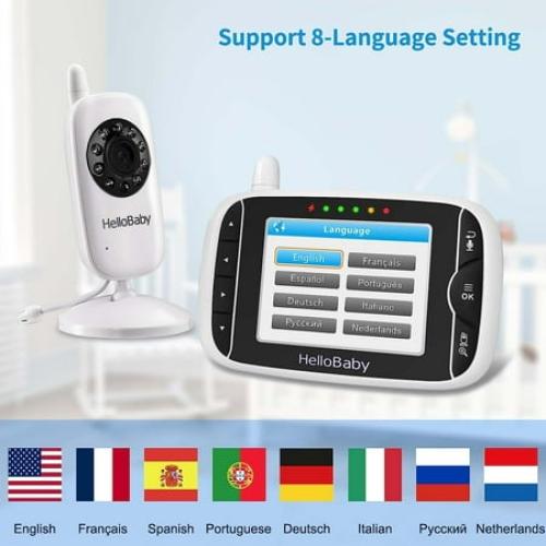 Video Baby Monitor with Camera and Audio, 3.2Inch LCD Display, Infrared Night Vision, Two-Way Audio and Room Temperature Monitoring,Lullaby,Sound Activated Screen HB