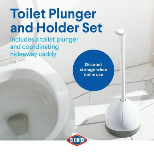 Clorox Toilet Plunger with Hideaway Storage Caddy, Set of 2