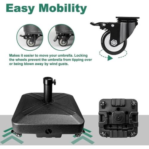 Nobrand Patio Umbrella Base, Heavy Duty Square Stainless Steel, 125lb Capacity, Black