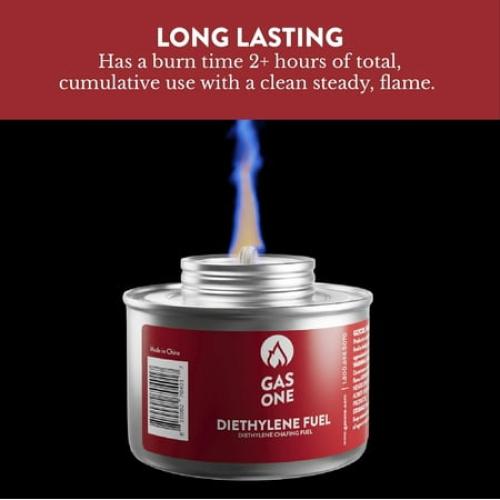 GasOne 2  Hour Chafing Fuel - Food Warmer for Chafing Dish Buffet Set - Liquid Safe Fuel with Wick & Lid Opener for Chafing Dish (Pack of 12)