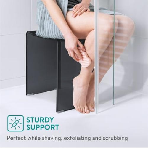 Navaris Black Acrylic Shower Bench - Waterproof Stool for Bathroom or Vanity 17.1 x 14.6 x 11 - Modern Glam Transparent Seat - Holds up to 220 lbs