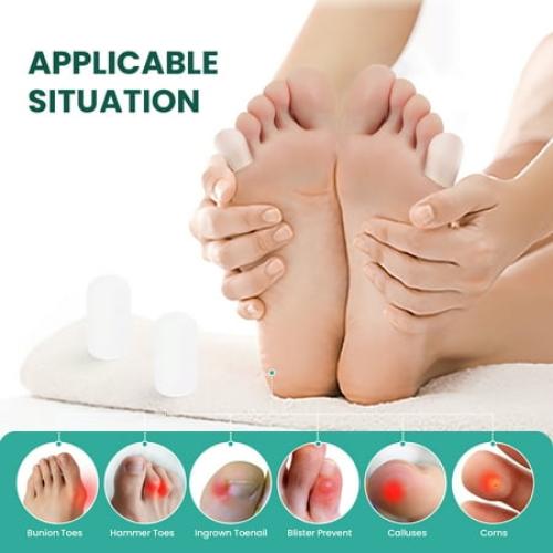 Welnove Gel Toe Cap and Protector - Silicone Toe Covers - Toe Cushions for Pain Relief, Missing or Ingrown Toenails, Corns, Calluses, Blisters - Infused Aloe Vera Extract (8 Small, Clear)