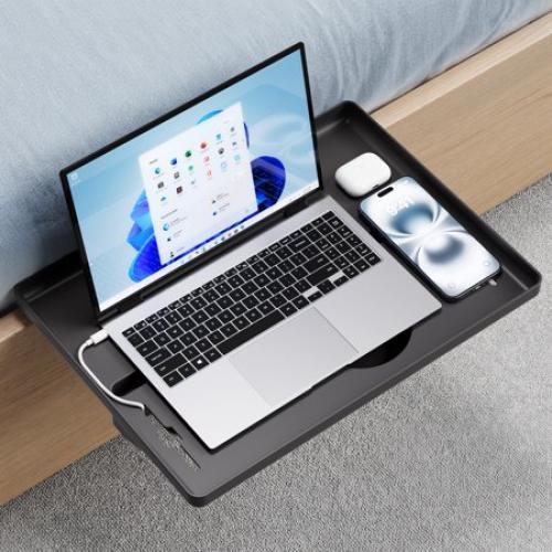 JOYMOOP Clip-On Bedside Shelf for Bunk Beds, Dorm Room Essentials, Bedside Caddy, No-Tool Install Bed Side Table Storage for Loft, Platform Beds, Nightstand Caddy for Phone, Glasses, Book, Black