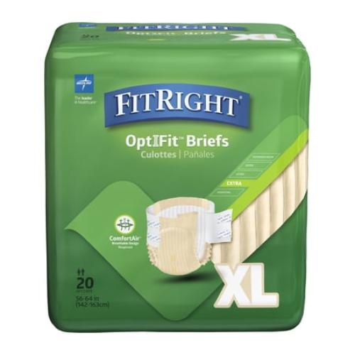 FitRight OptiFit Extra Briefs with Tabs, Adult Incontinence Brief, Moderate Absorbency, X-Large, 56-64, 20 Count