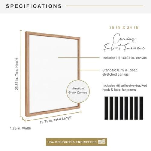 MCS Canvas Float Frames 16x20 Frame, Black Frame for Finished Canvases, Vertical & Horizontal Wall Hanging Large Frame with Adhesive for Canvas Paintings (1-Pack)