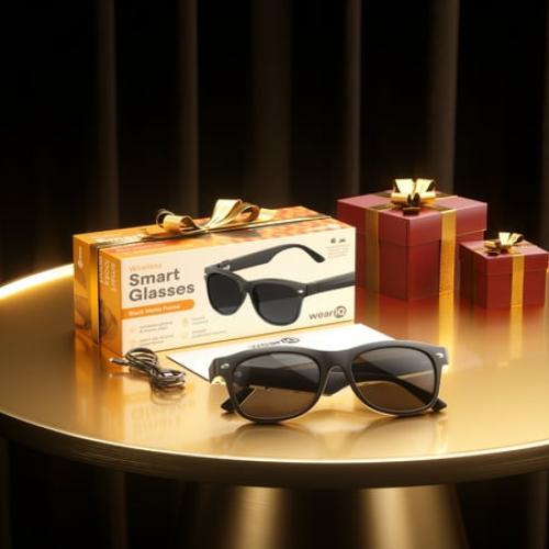 WeariQ Bluetooth Smart Glasses – Matte Black Audio Sunglasses – Black Polarized Lenses, Open-Ear Speaker, 10-Hour Playtime, Hands-Free Calls, Voice AssistantHands-Free Calls & Music