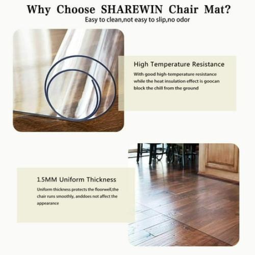 FreeLung Office Chair Mat for Hard Floors 48x36 in Clear Floor Home PVC Protector Mat