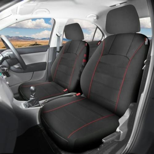 Genuine Dickies 2 Piece Universal Front Car Seat Covers with Storage - Black and Red, 43156WDI