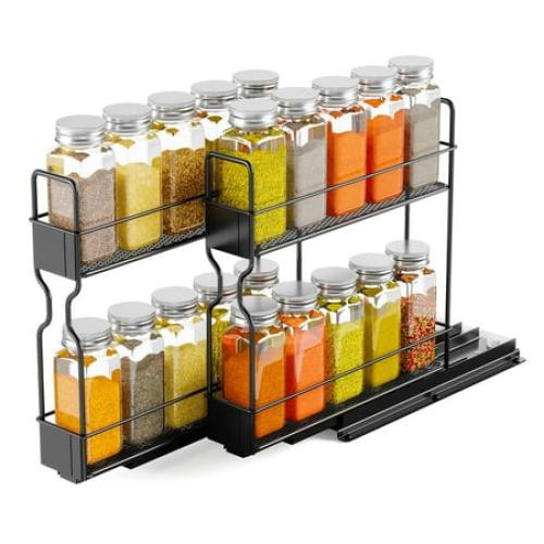 SpaceAid Spice Rack Pull Out Organizer, 2 Drawers 2-Tier, 5.2 W x10.75 D x10 H