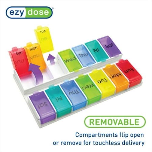 Multicolor Ezy Dose Ezy Fill Weekly 14-Day Pill Organizer, Pop-Out Compartments, Rainbow