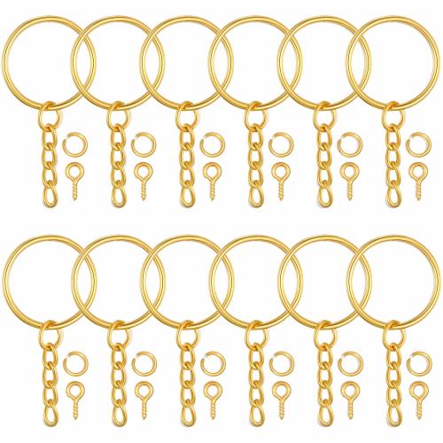 100Pcs Keychain Rings 1 Inch/25mm Gold Key Chain Rings with 100Pcs Jump Rings and 100Pcs Screw Eye Pins Bulk for Crafts