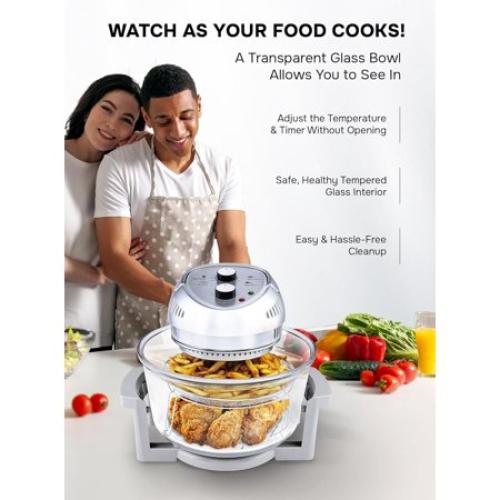 Big Boss Air Fryer Toaster Oven Combo 16Qt Kitchen Countertop Convection Rotisserie 1300W Large Glass Bowl Silver