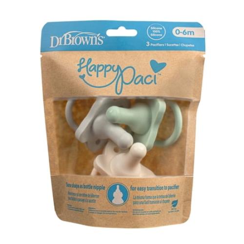 Dr. Brown's HappyPaci 100% Silicone Pacifier 0-6m, BPA Free, Cool Gray, Green, Ecru, 3 Pack