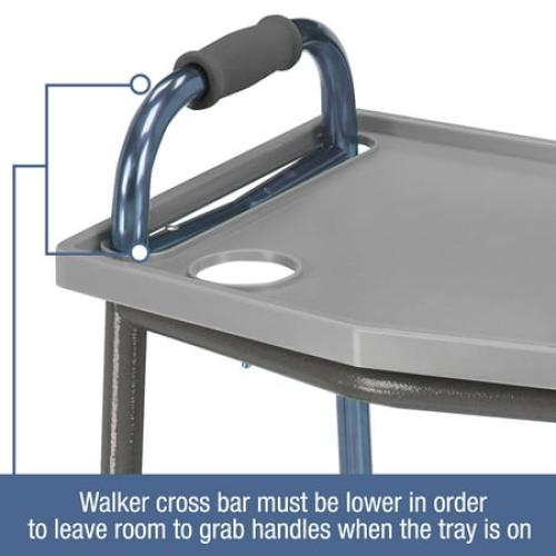 Grey DMI Walker Tray with 2 Cup Holders, 21 x 16 in Fits Standard Folding Walkers, Gray – Slide-On, Raised Edges