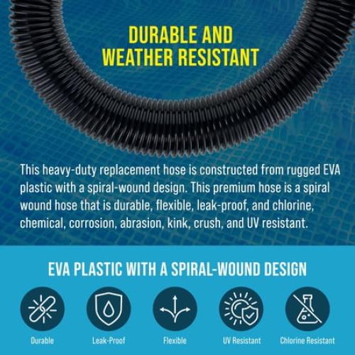 U.S. Pool Supply 6 Foot Heavy-Duty Above Ground Pool Hose, 1.5 - Black Replacement Filter Connecting Hose, Flexible Spiral Wound EVA - Compatible with Intex for Pool Filter Pumps - Skimmer Pump