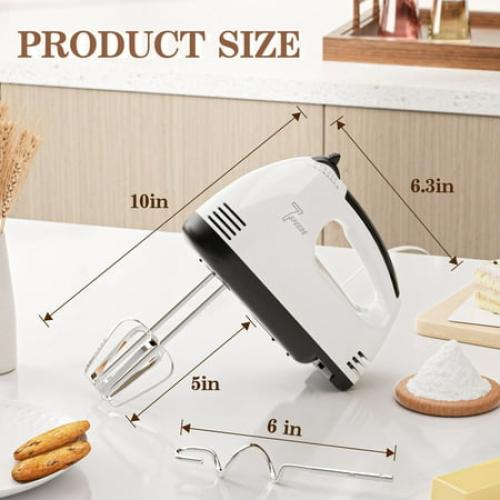 TINANA 7 Speed Hand Mixer Electric Handheld with Stainless Steel Beaters & Dough Hooks, Cookie Mixer with Turbo Boost, Food Beater for Kitchen Baking Cakes, Eggs, Cream, White