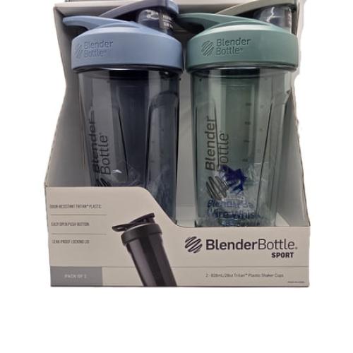 BlenderBottle Sport Shaker Bottle, 28oz, Lockable Flip Cap, Odor-Resistant, Push-Button Open, 2-pack Blue and Green