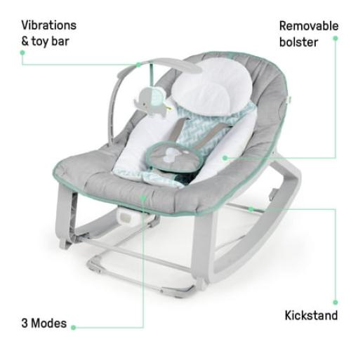 Ingenuity Keep Cozy 3-in-1 Vibrating Infant & Toddler Baby Bouncer and Rocker Chair, Multicolor