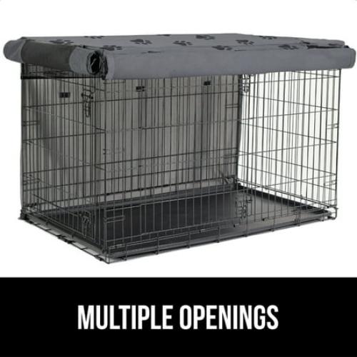 GORILLA GRIP Dog Crate Cover, Fits 24 Indoor Kennel Cage, Breathable Mesh Windows, Gray Paw